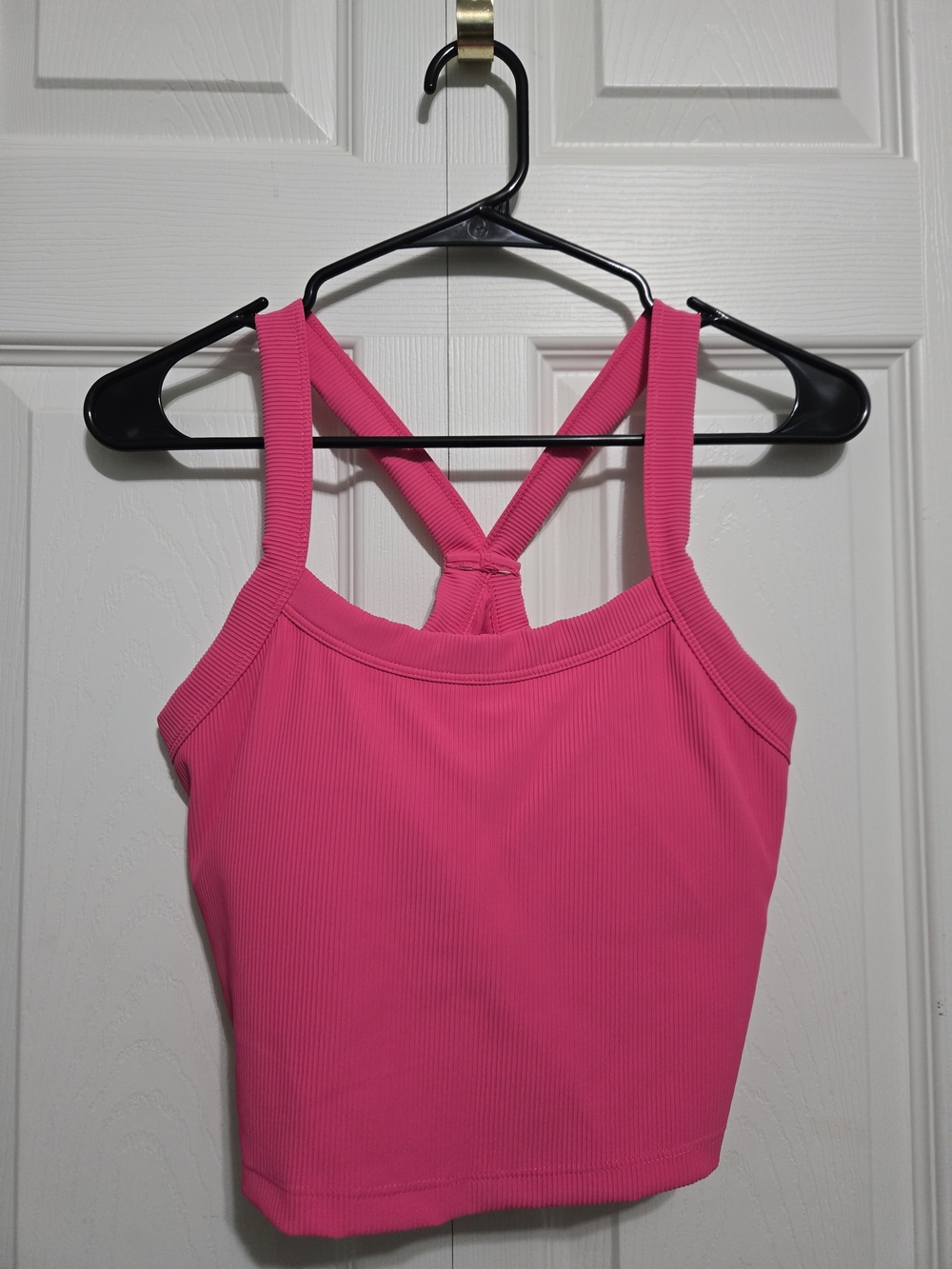 Ribbed Pink Sports Crop with Strappy Back Size L